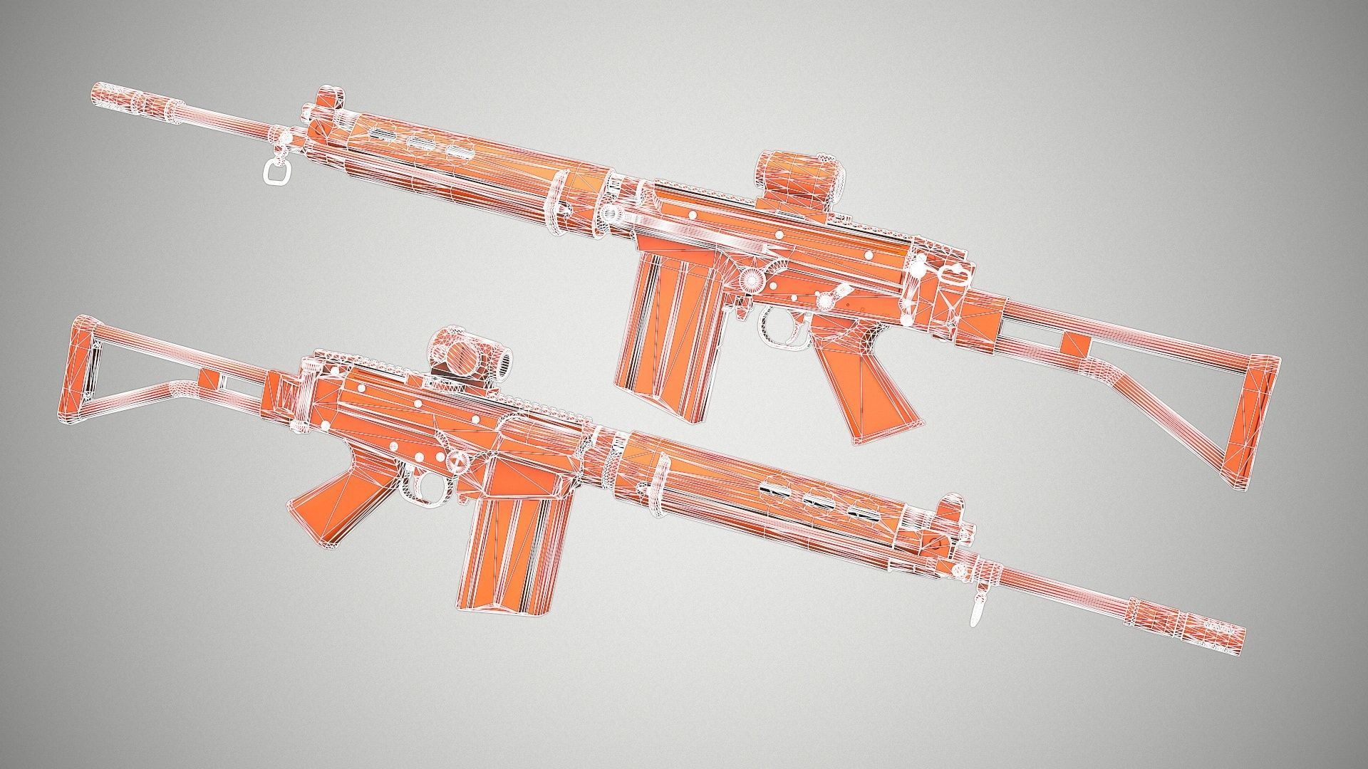 PBR FN FAL 50 63 Paratrooper Low-poly 3D model_19