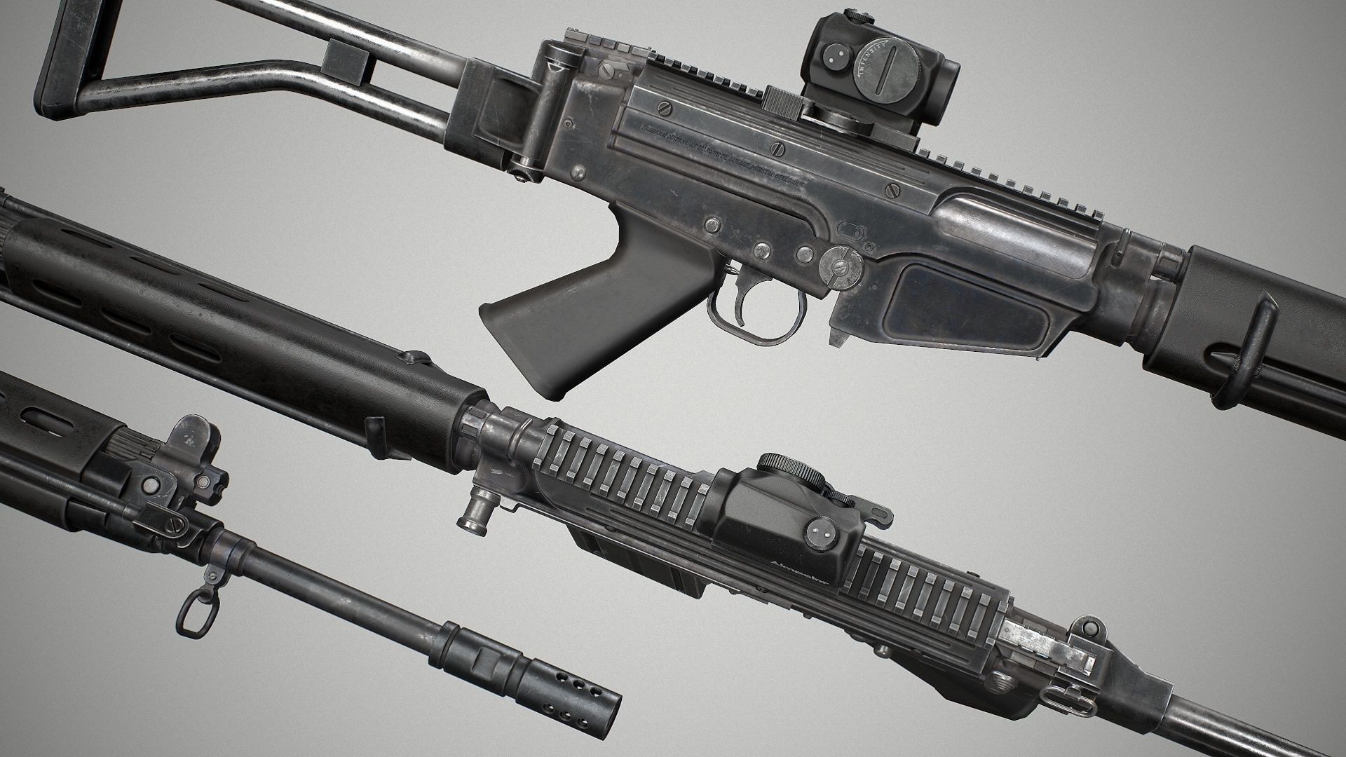 PBR FN FAL 50 63 Paratrooper Low-poly 3D model_1