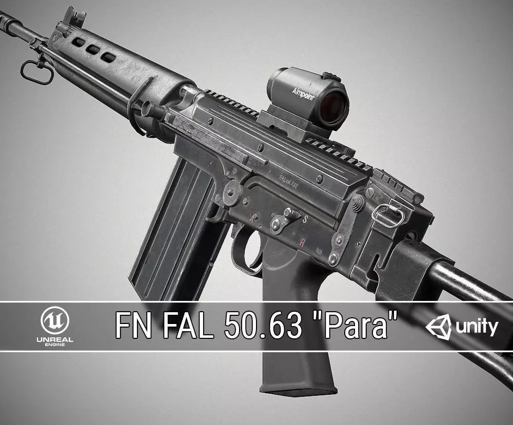 PBR FN FAL 50 63 Paratrooper Low-poly 3D model_0