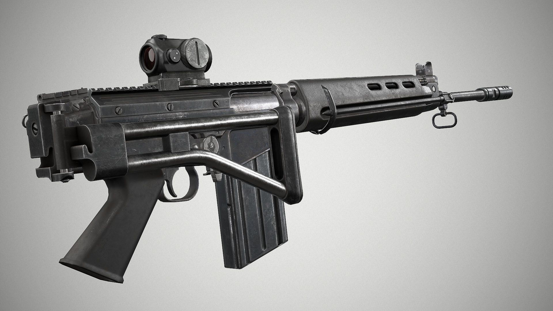 PBR FN FAL 50 63 Paratrooper Low-poly 3D model_5