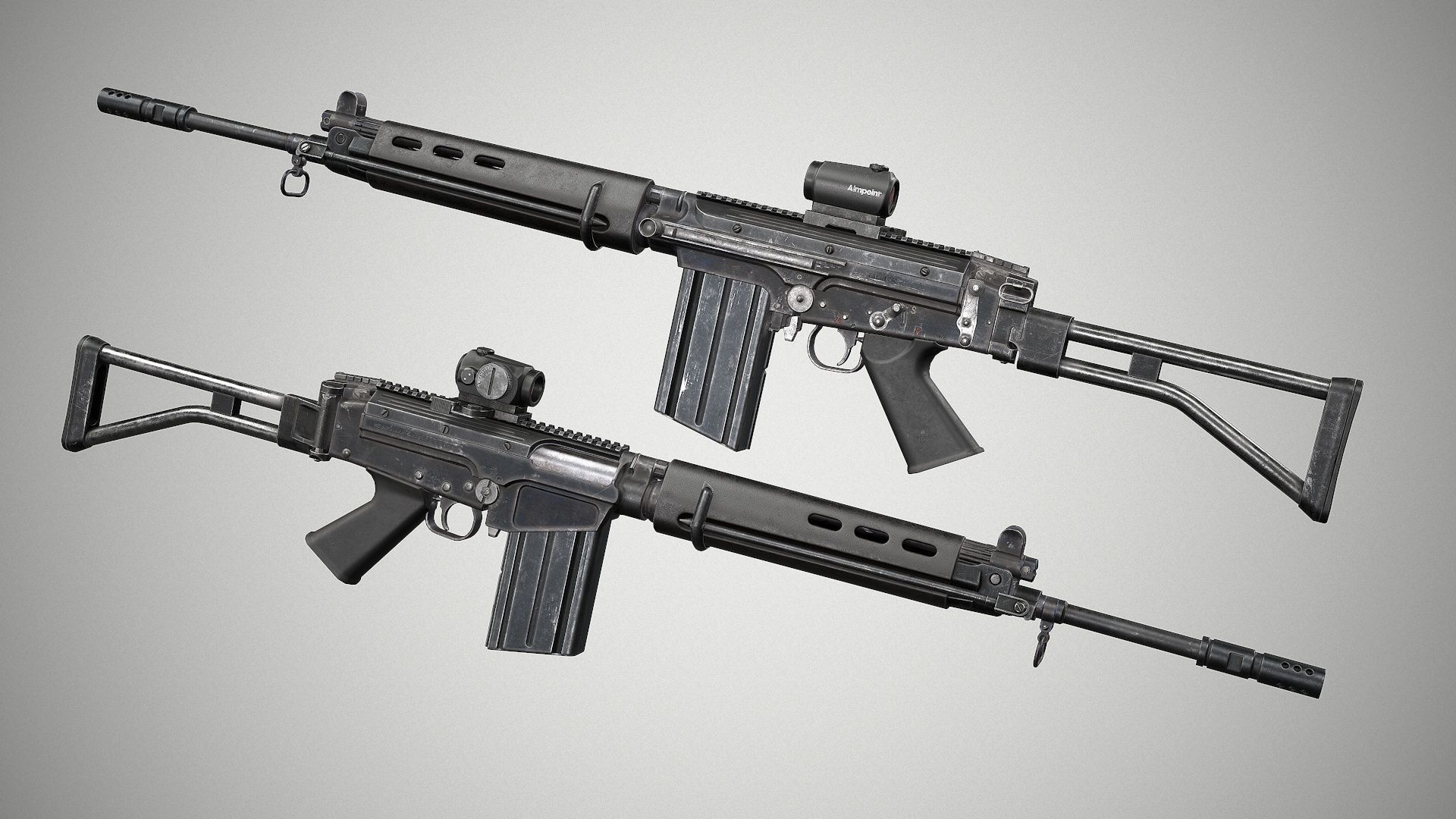 PBR FN FAL 50 63 Paratrooper Low-poly 3D model_3