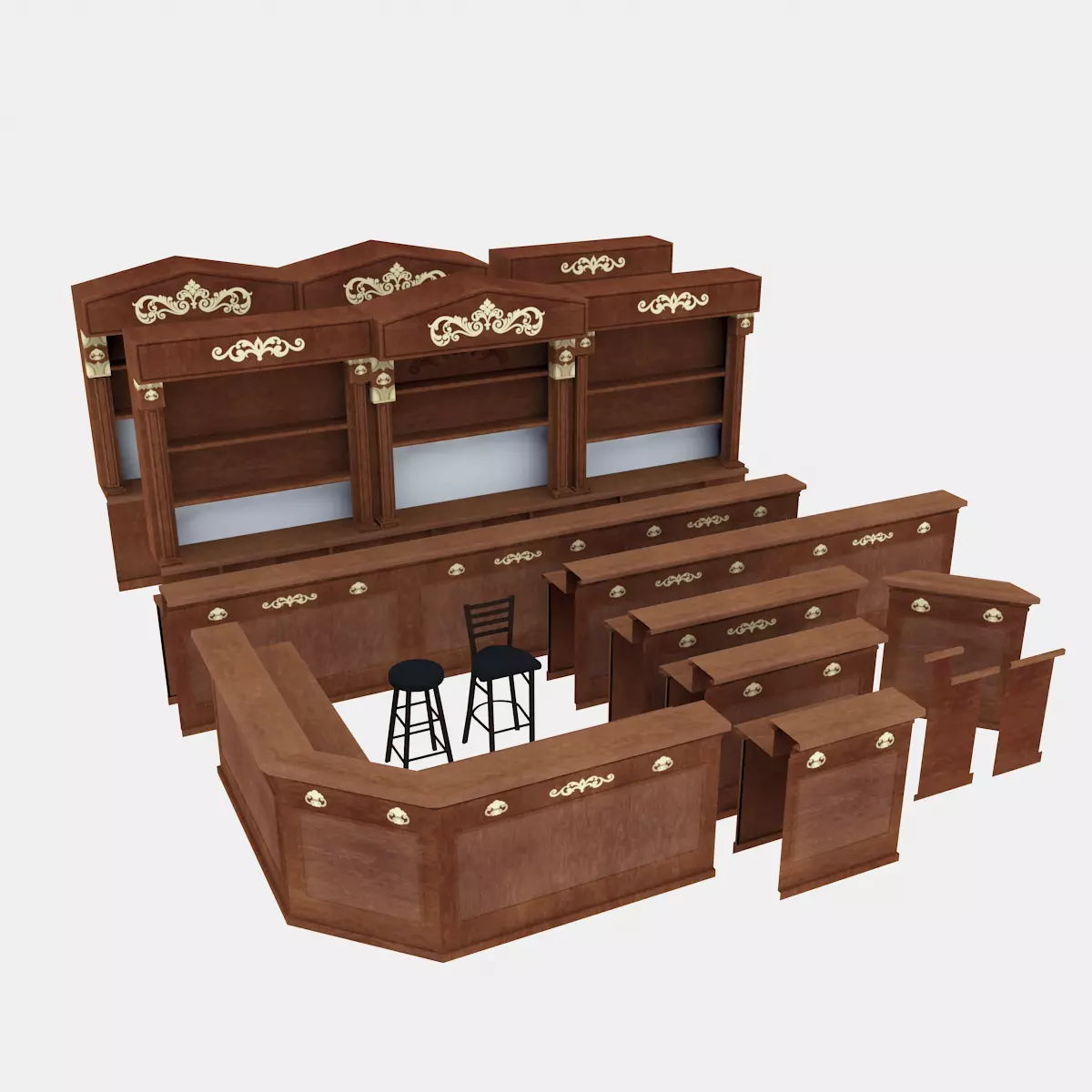 Vintage Retro bar modular Low-poly 3D model