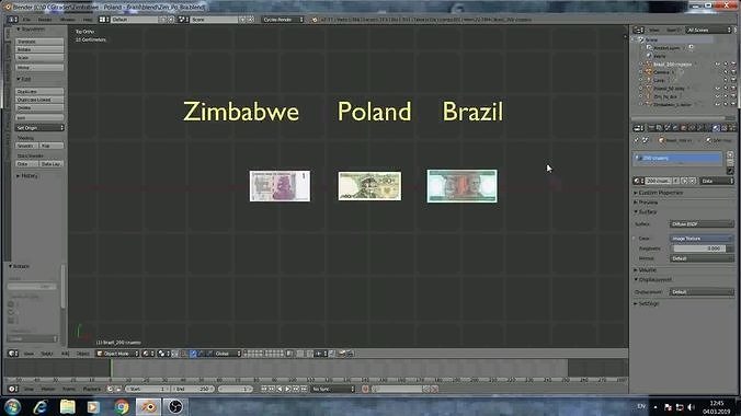 Banknotes of Zimbabwe - Poland  - Brazil Low-poly 3D model