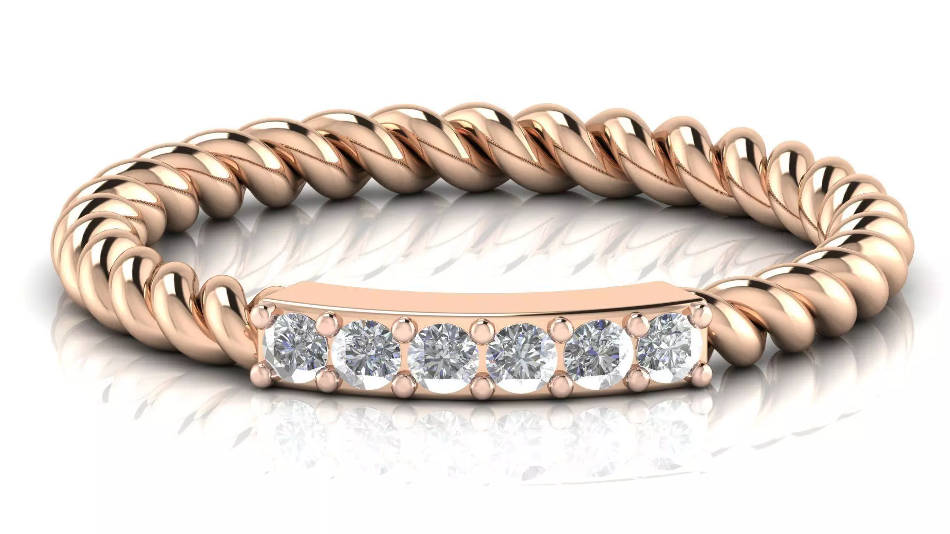 bangle rose gold twisted band ring with diamonds Free 3D model