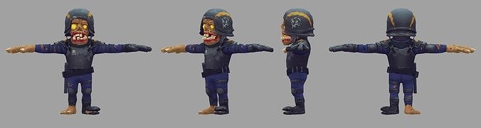 3D Police Zombie Low-poly 3D model