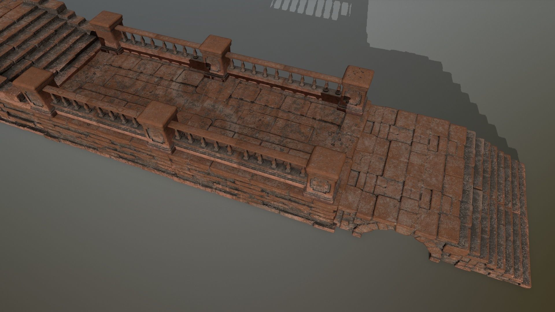 ruin set 1 brick bridge with stairs Low-poly 3D model_2