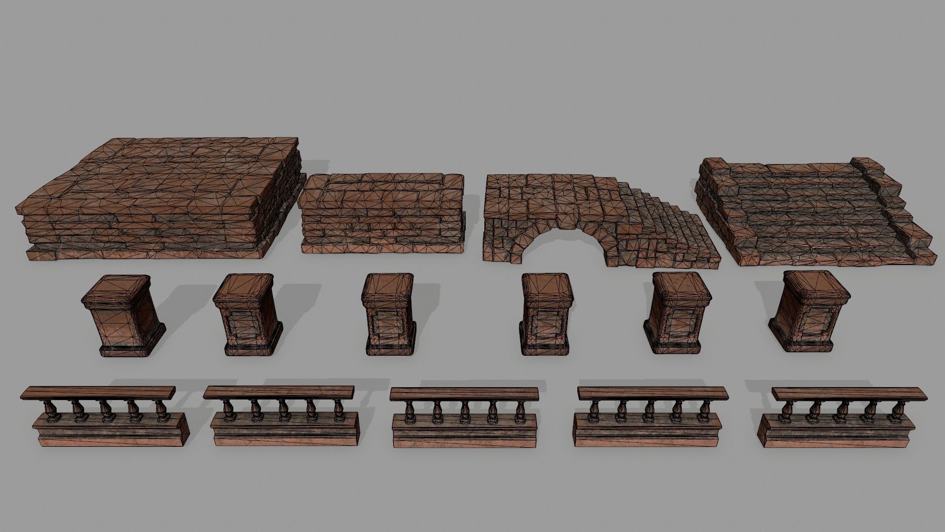 ruin set 1 brick bridge with stairs Low-poly 3D model_12