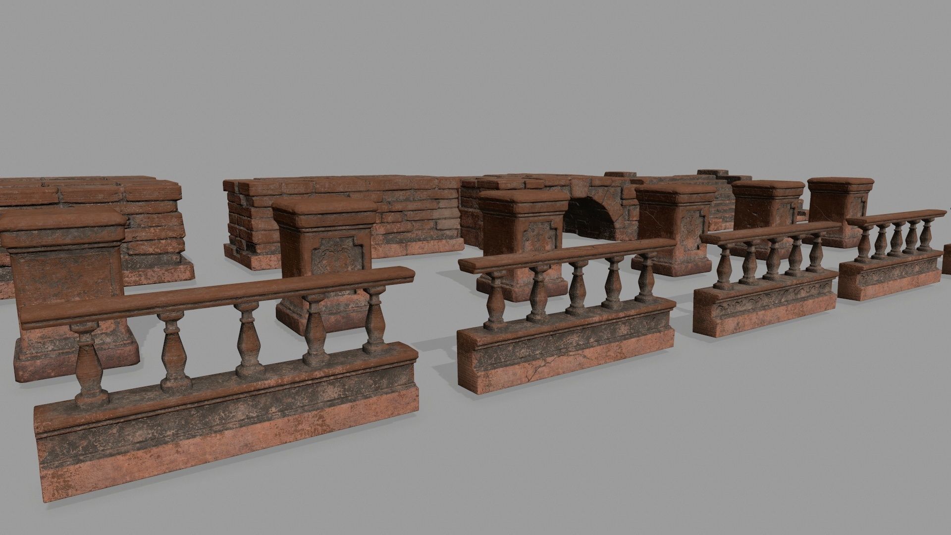 ruin set 1 brick bridge with stairs Low-poly 3D model_4