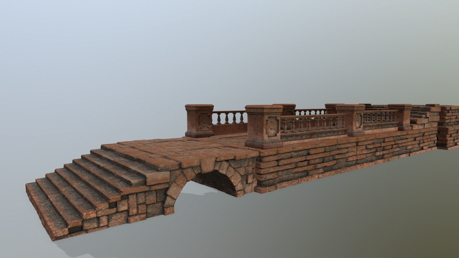 ruin set 1 brick bridge with stairs Low-poly 3D model_8