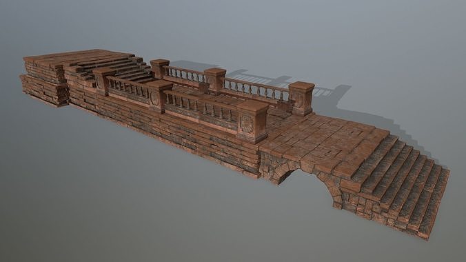 ruin set 1 brick bridge with stairs Low-poly 3D model