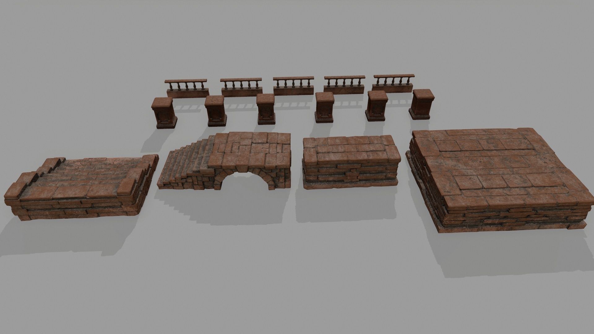 ruin set 1 brick bridge with stairs Low-poly 3D model_5