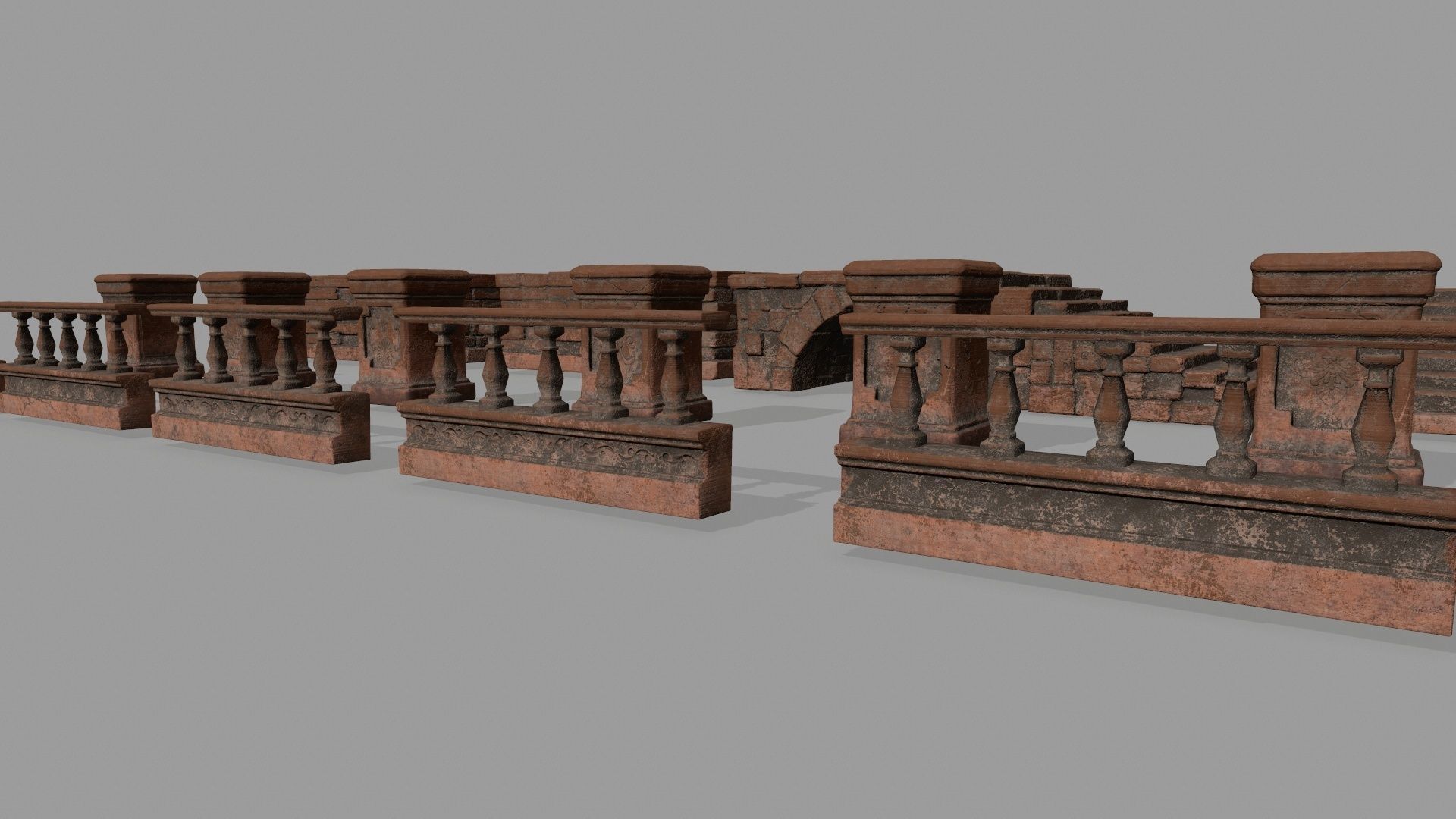 ruin set 1 brick bridge with stairs Low-poly 3D model_11