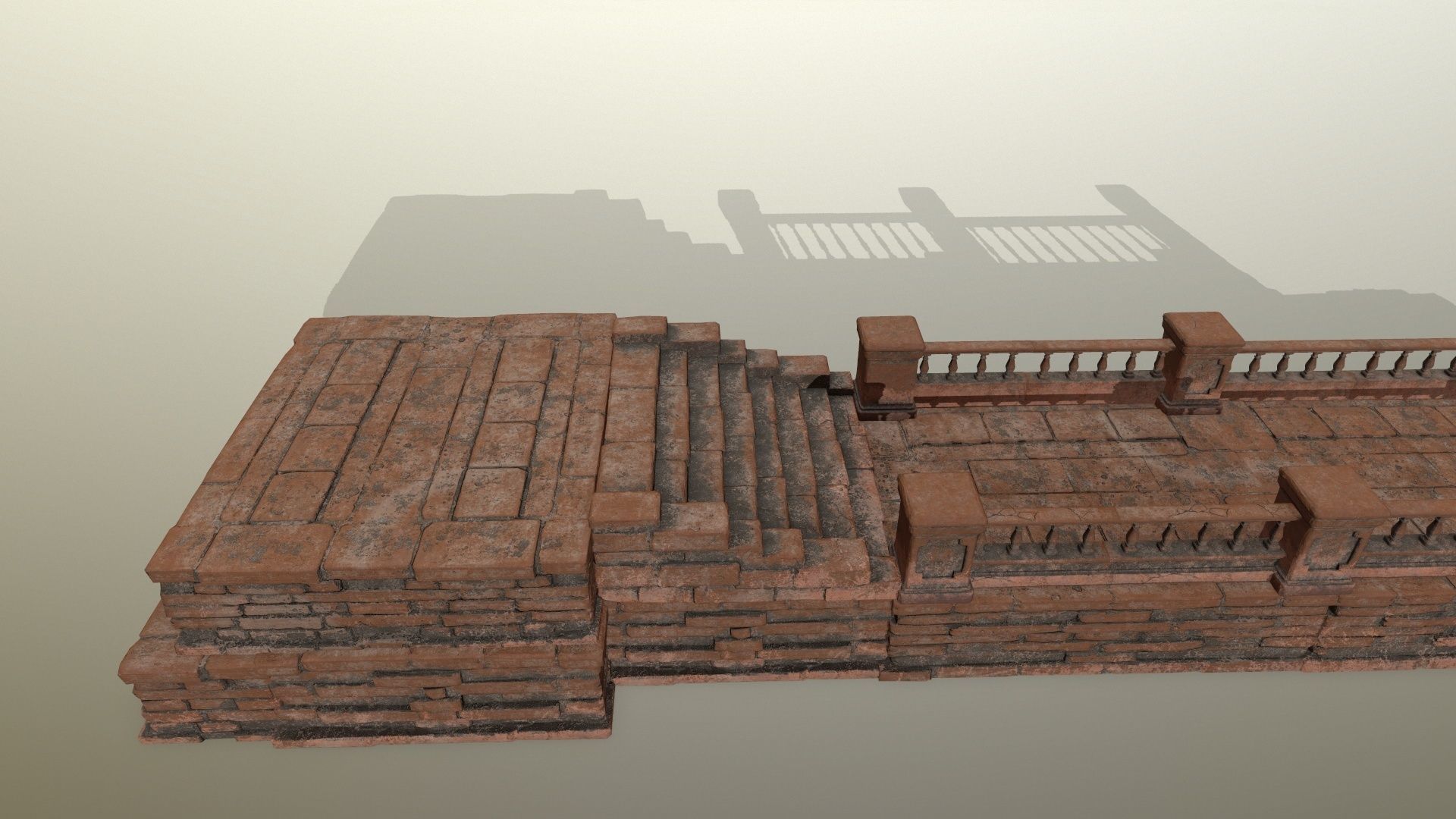 ruin set 1 brick bridge with stairs Low-poly 3D model_10