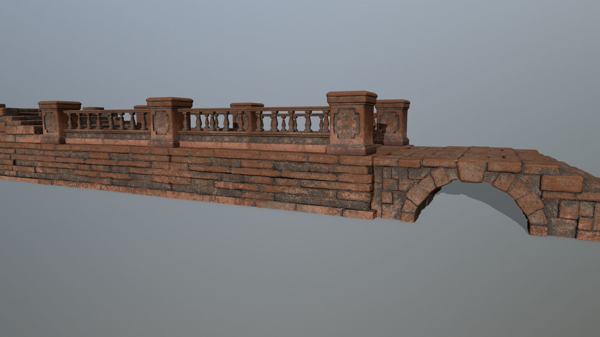 ruin set 1 brick bridge with stairs Low-poly 3D model_1