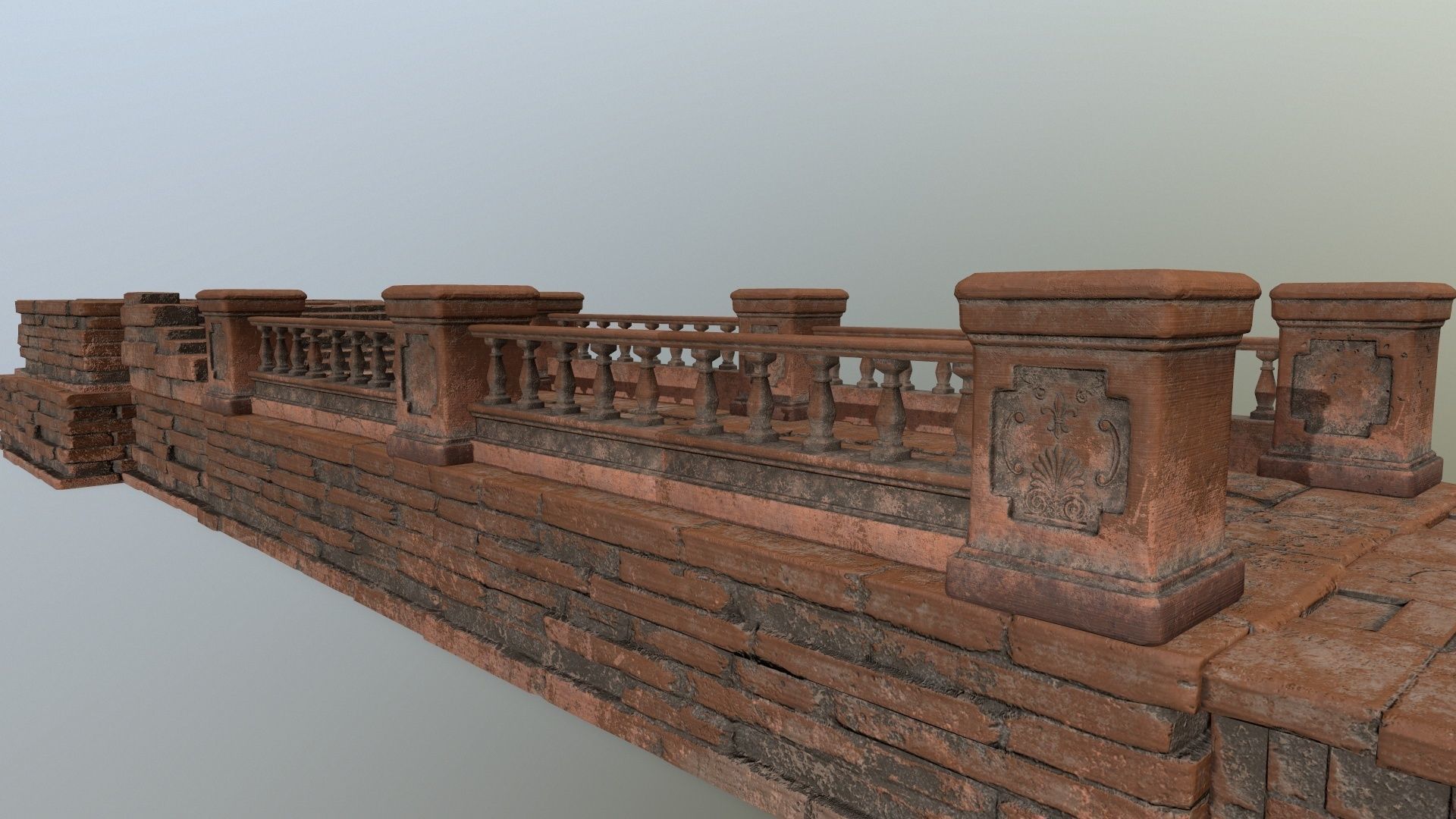 ruin set 1 brick bridge with stairs Low-poly 3D model_6