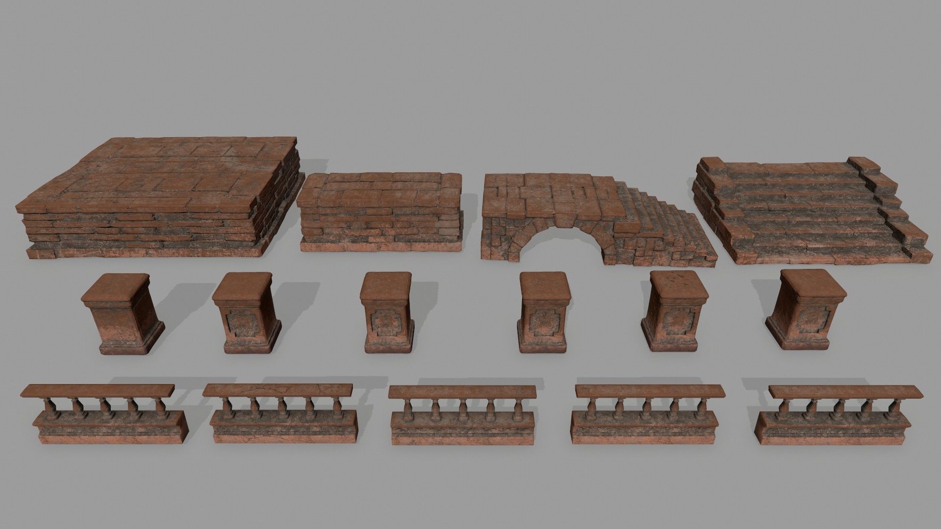 ruin set 1 brick bridge with stairs Low-poly 3D model_3