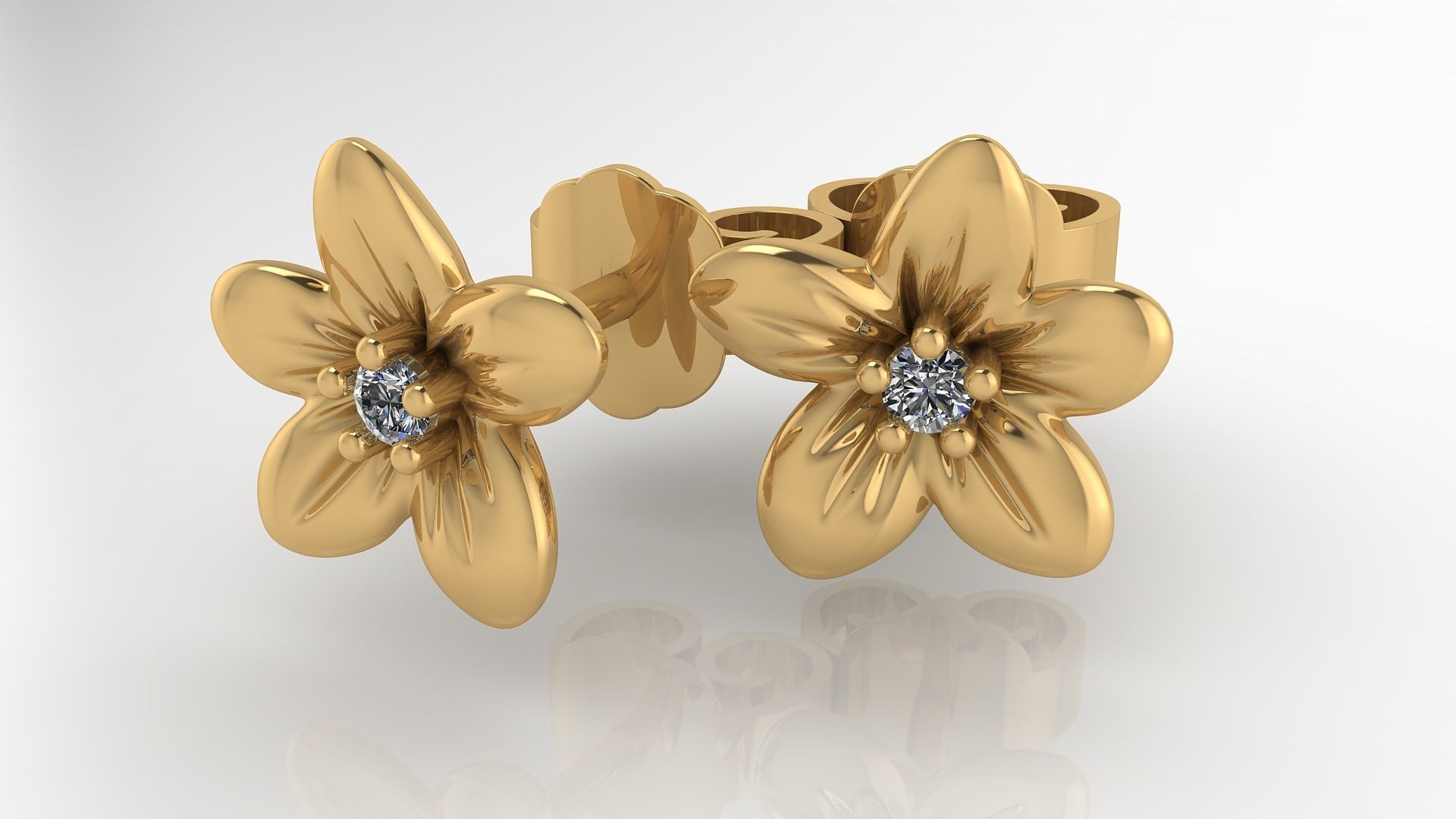 Diamond flower earing 3D print model_2