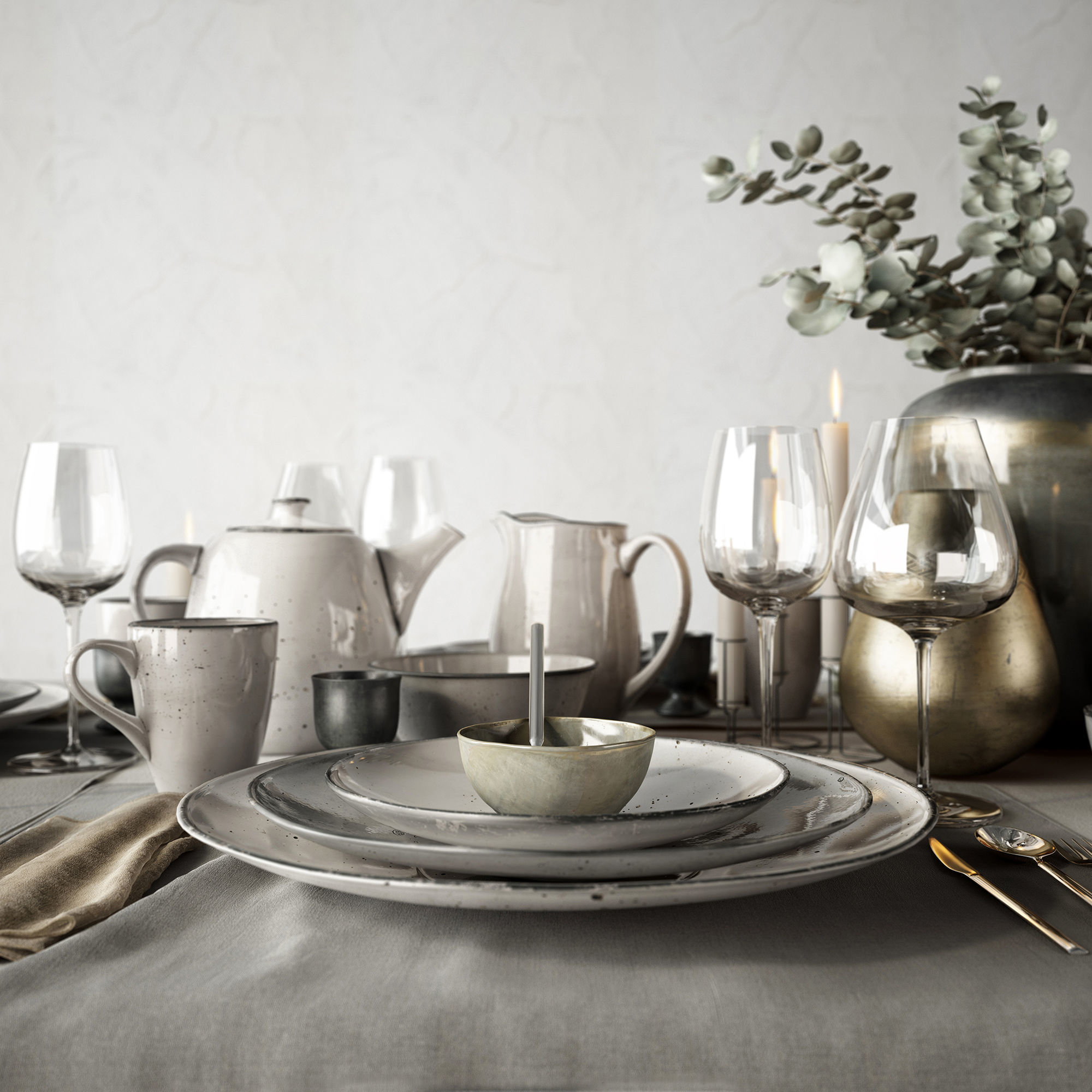 Tableware Set table setting with silverware and plates 3D model_1