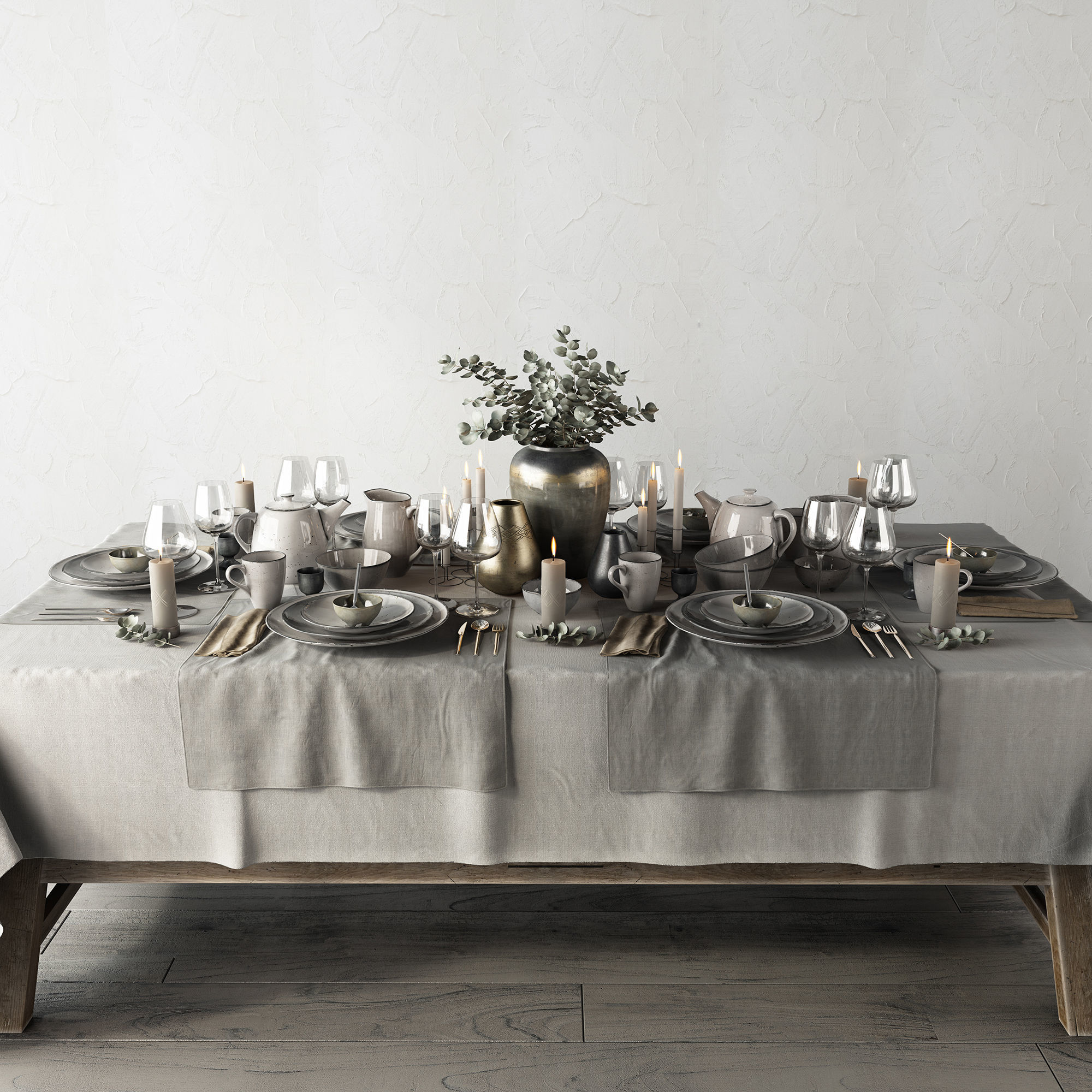 Tableware Set table setting with silverware and plates 3D model_2