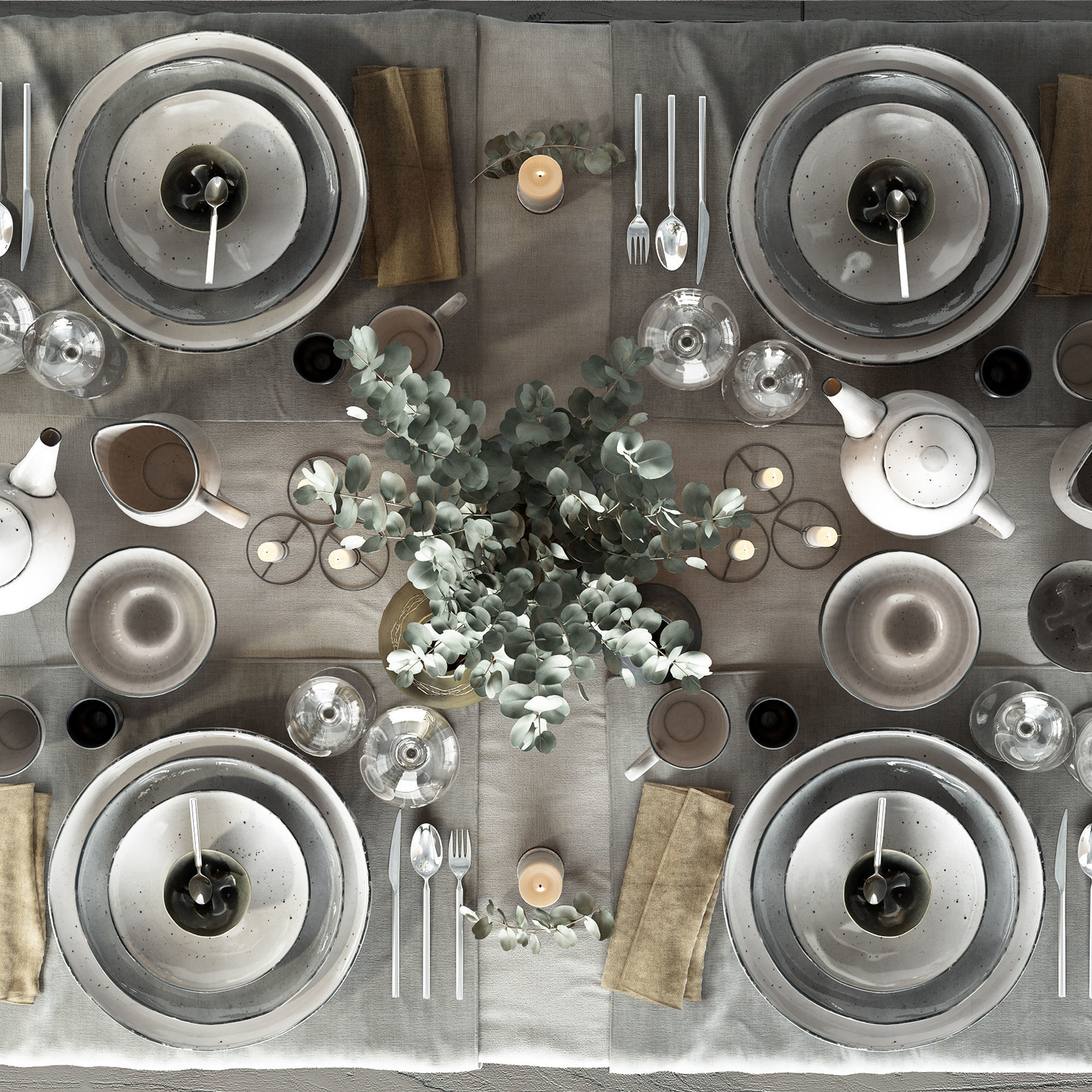 Tableware Set table setting with silverware and plates 3D model_4