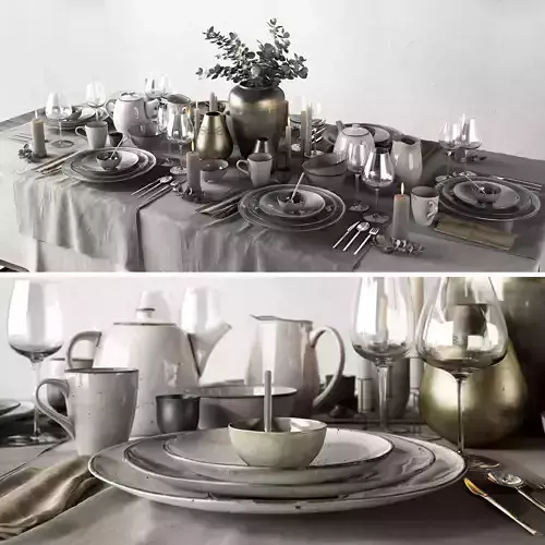 Tableware Set table setting with silverware and plates 3D model