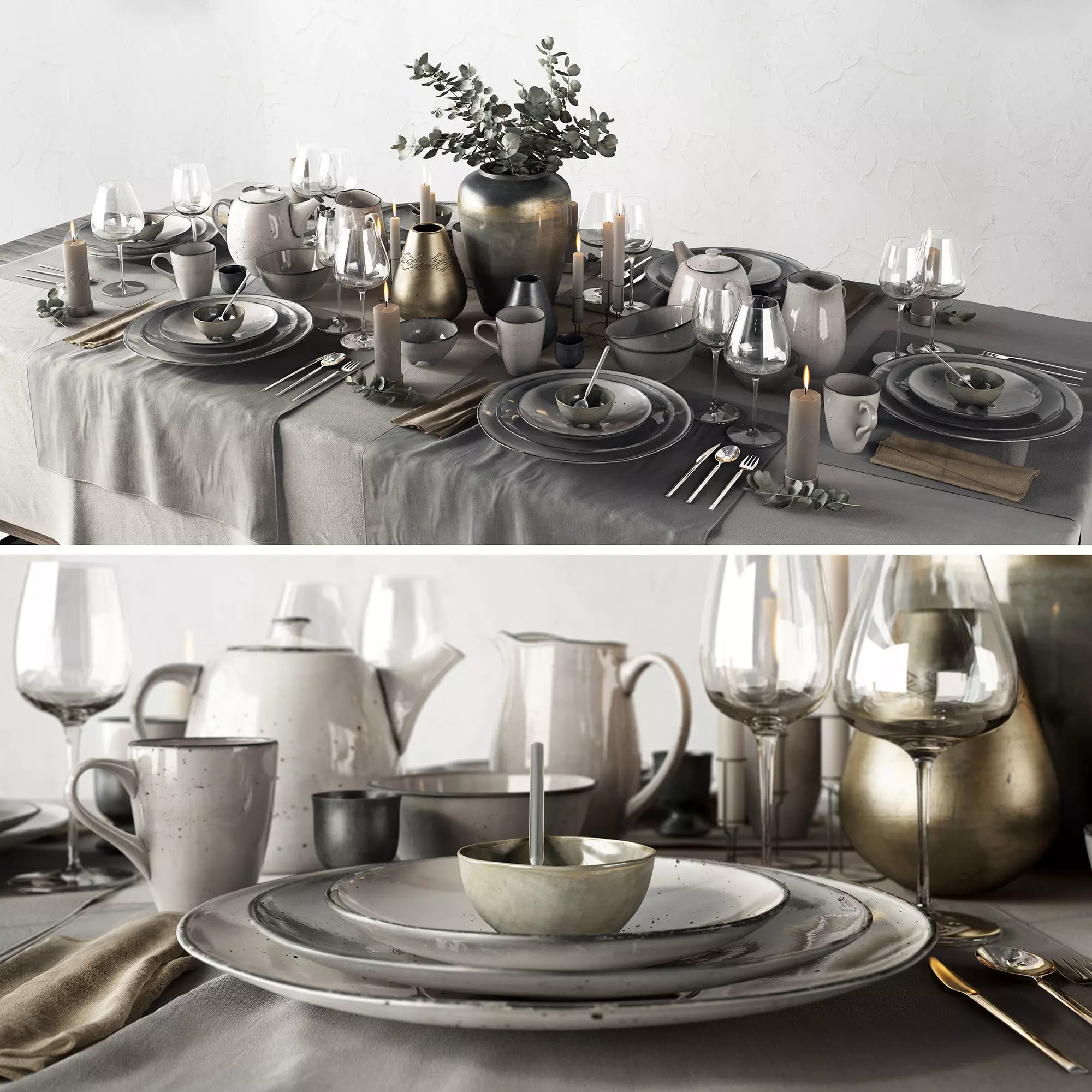 Tableware Set table setting with silverware and plates 3D model_0