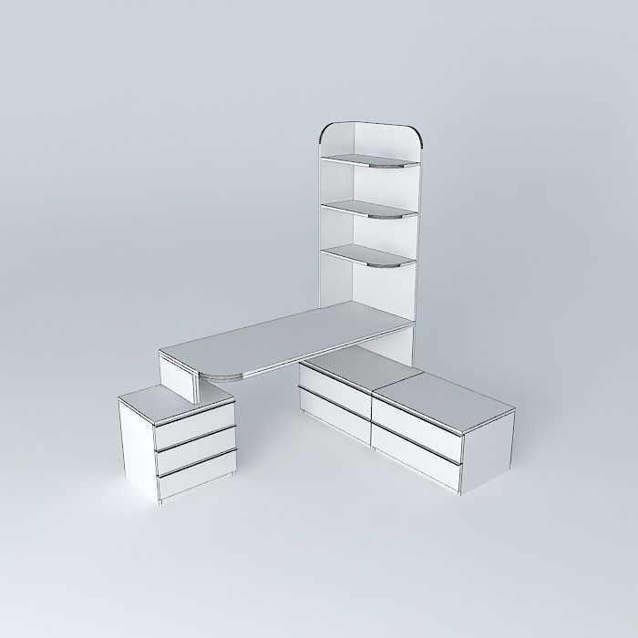 Desk wooden bench with two drawers Free 3D model_4