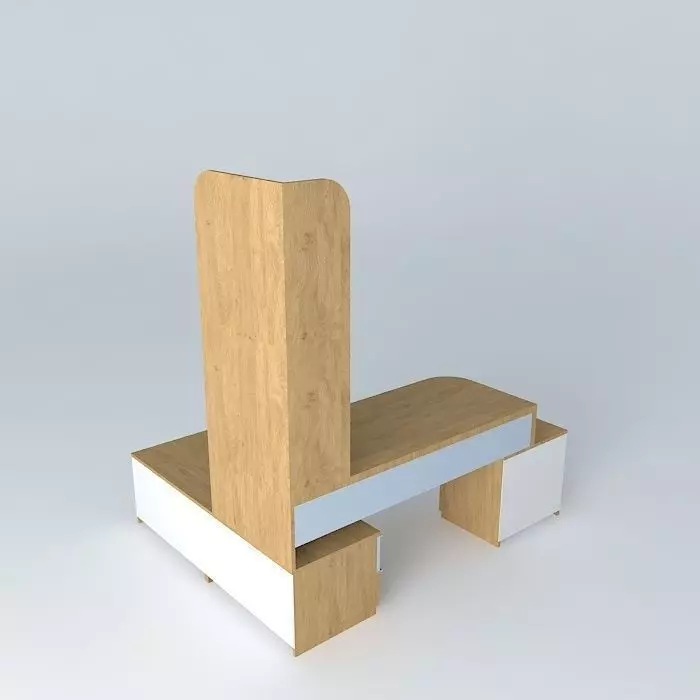 Desk wooden bench with two drawers Free 3D model_0