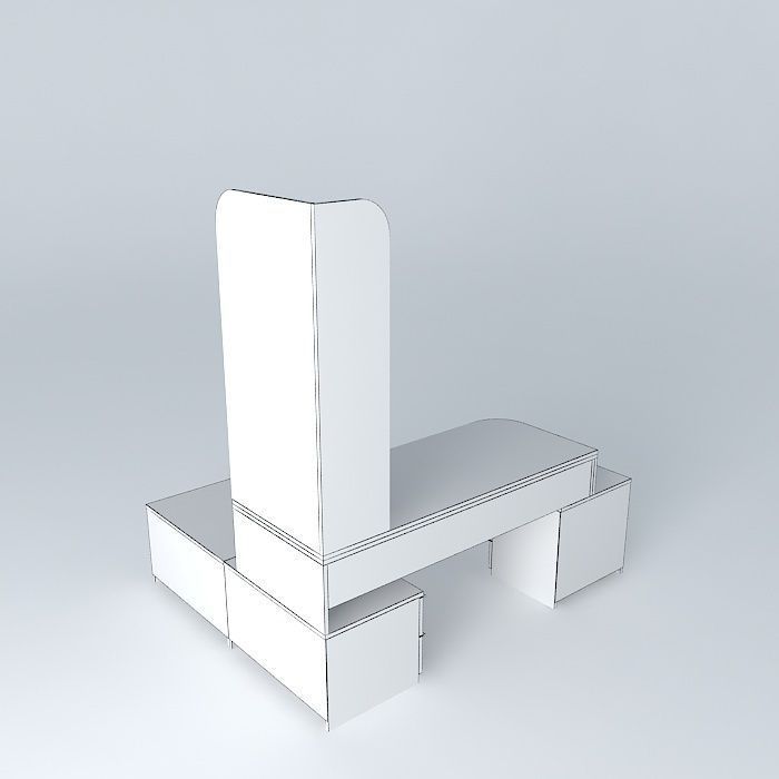 Desk wooden bench with two drawers Free 3D model_3