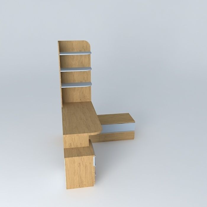 Desk wooden bench with two drawers Free 3D model_2