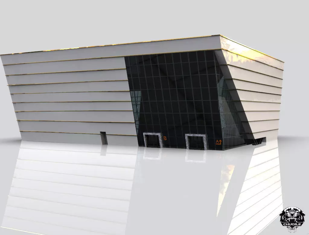 Modern Building Low-poly 3D model_0