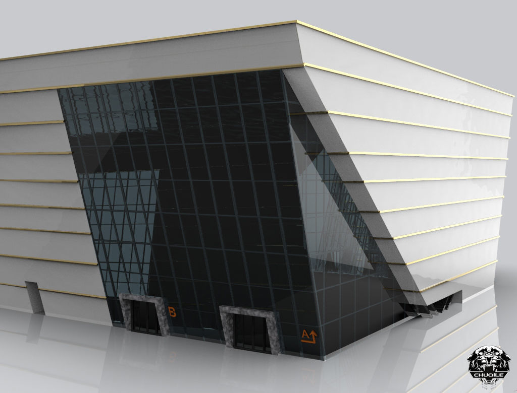 Modern Building Low-poly 3D model_2