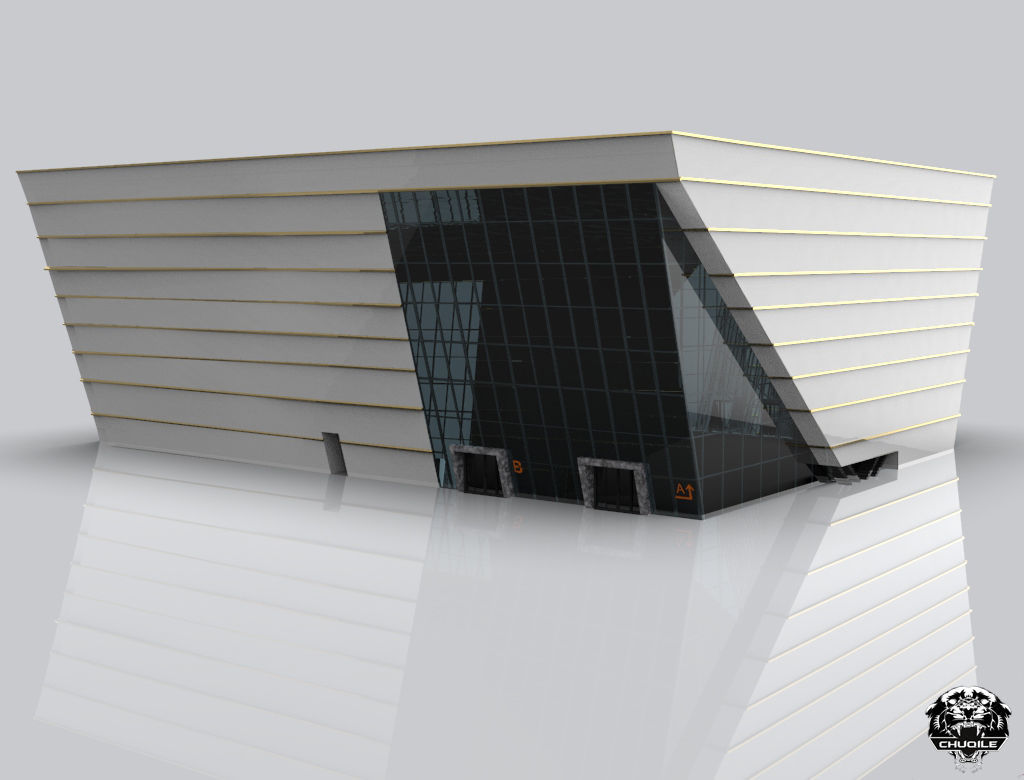 Modern Building Low-poly 3D model_1