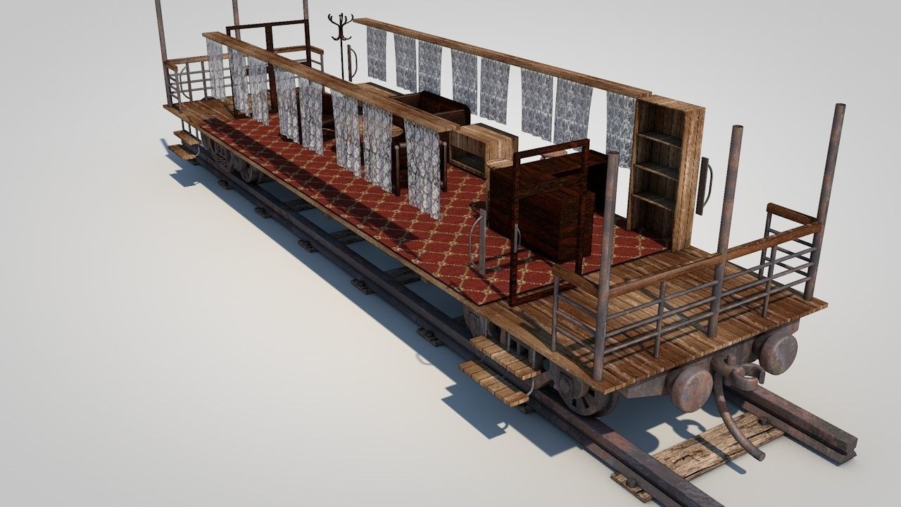Wild West Luxury Train Car 3D model_12