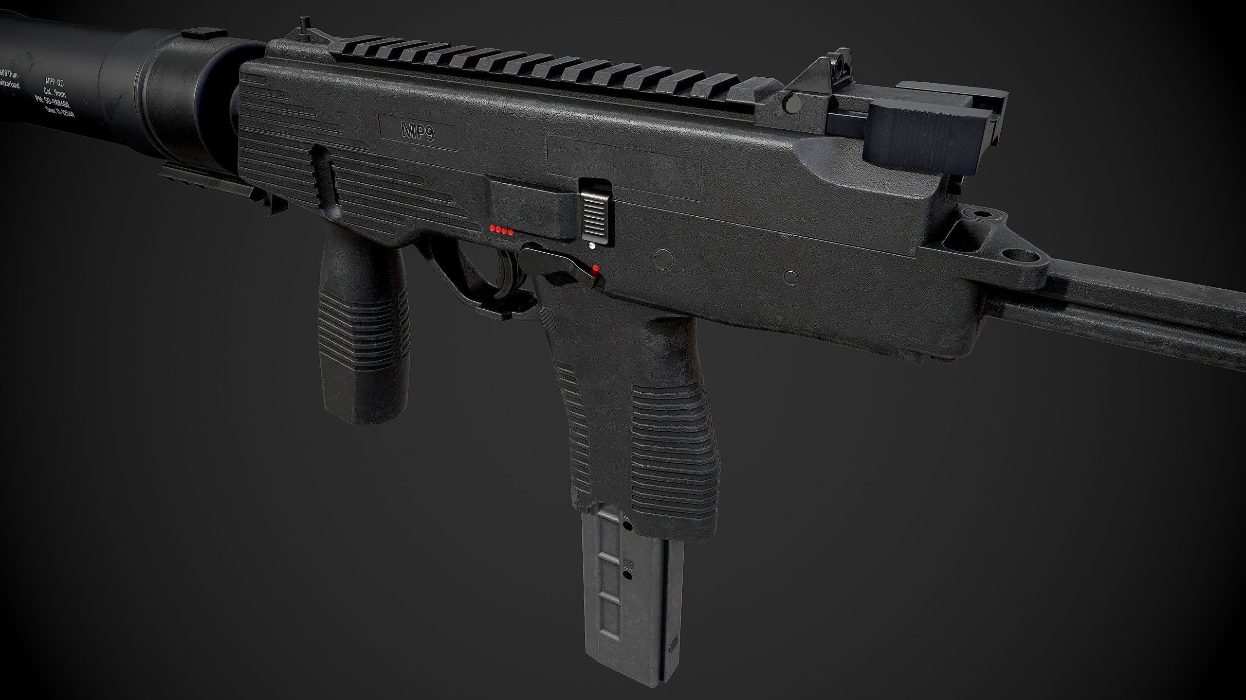 MP9 Submachine Gun Low-poly 3D model_3