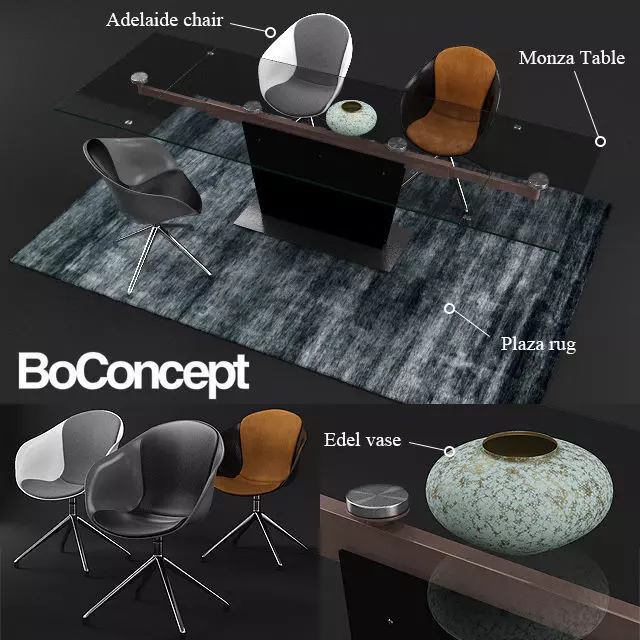 BoConcept Monza table and Adelaide chair 3D model_0
