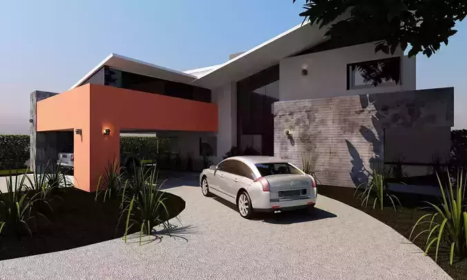 Vivienda modern house with car parked