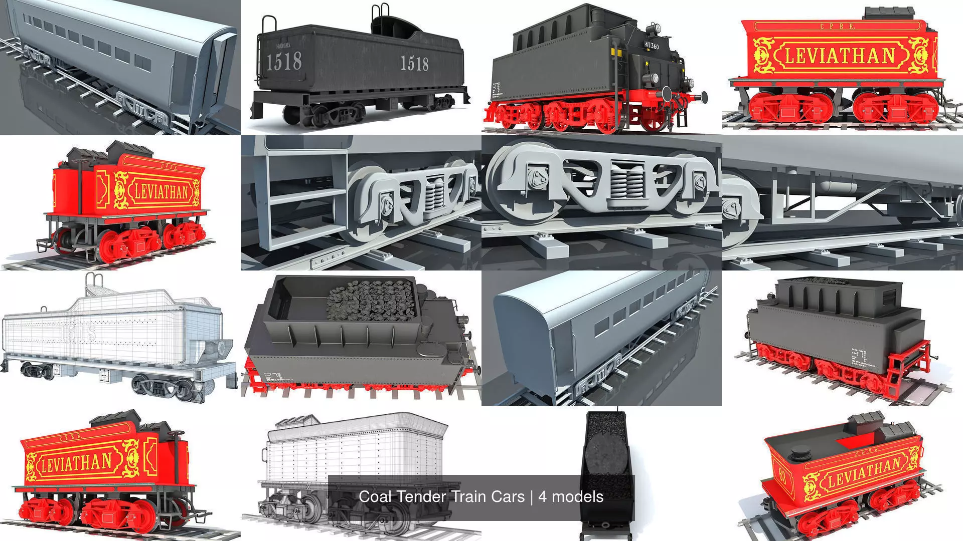 Coal Tender Train Cars 3D Model Collection_0