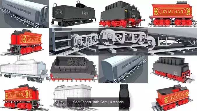 Coal Tender Train Cars 3D Model Collection