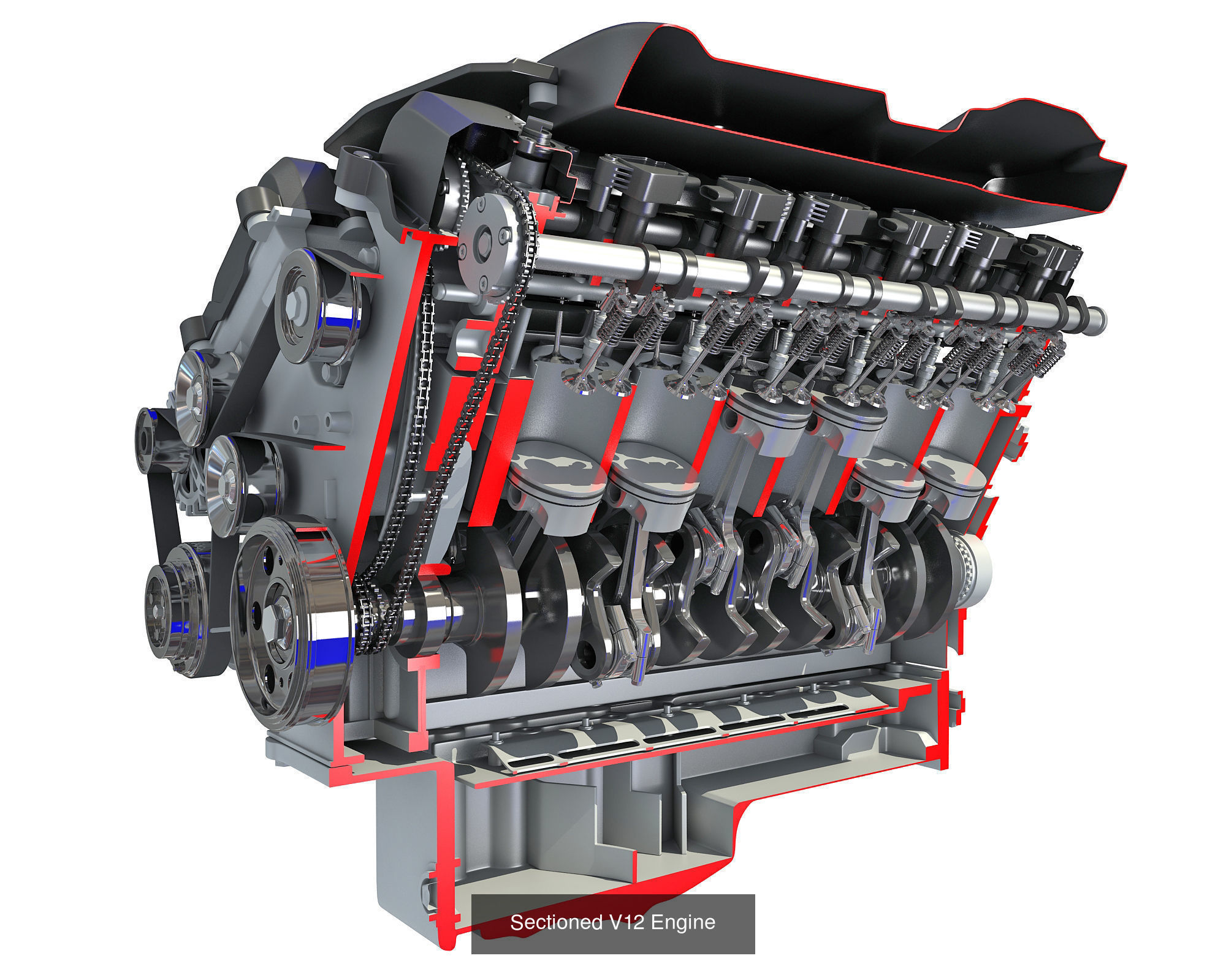 V12 Engine with Cutaway 3D Model Collection_2