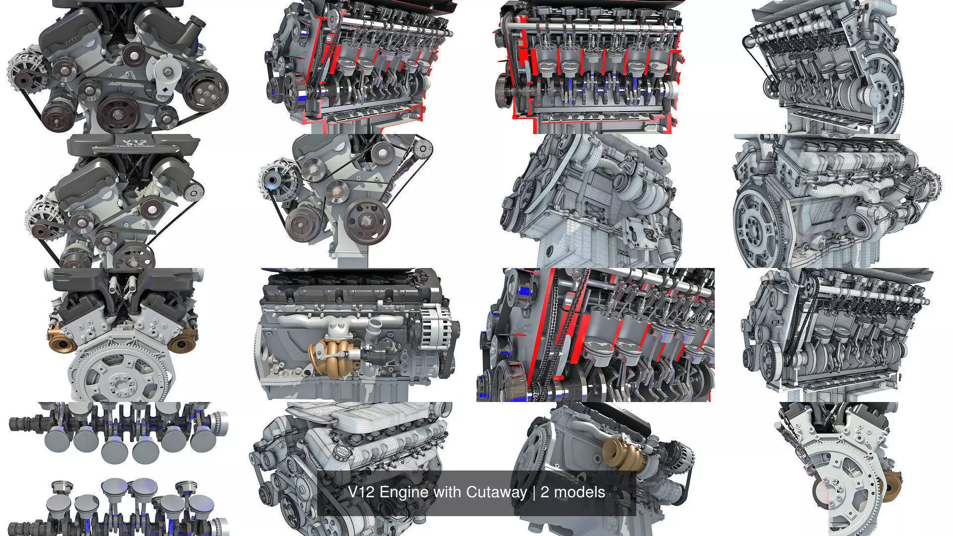 V12 Engine with Cutaway 3D Model Collection_0