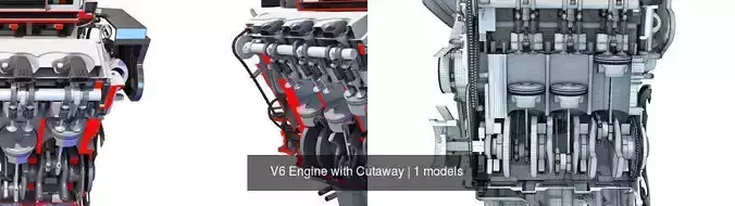 V6 Engine with Cutaway 3D Model Collection