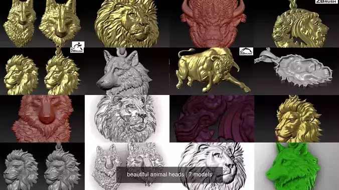 beautiful animal heads 3D Model Collection
