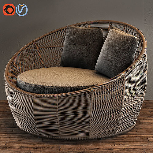 Tamarin Round Grey Resin Wicker Garden Armchair 3D model