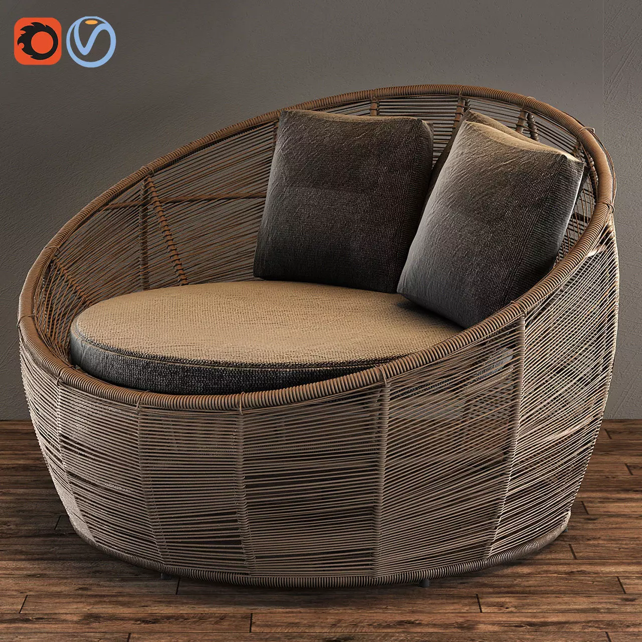 Tamarin Round Grey Resin Wicker Garden Armchair 3D model_0