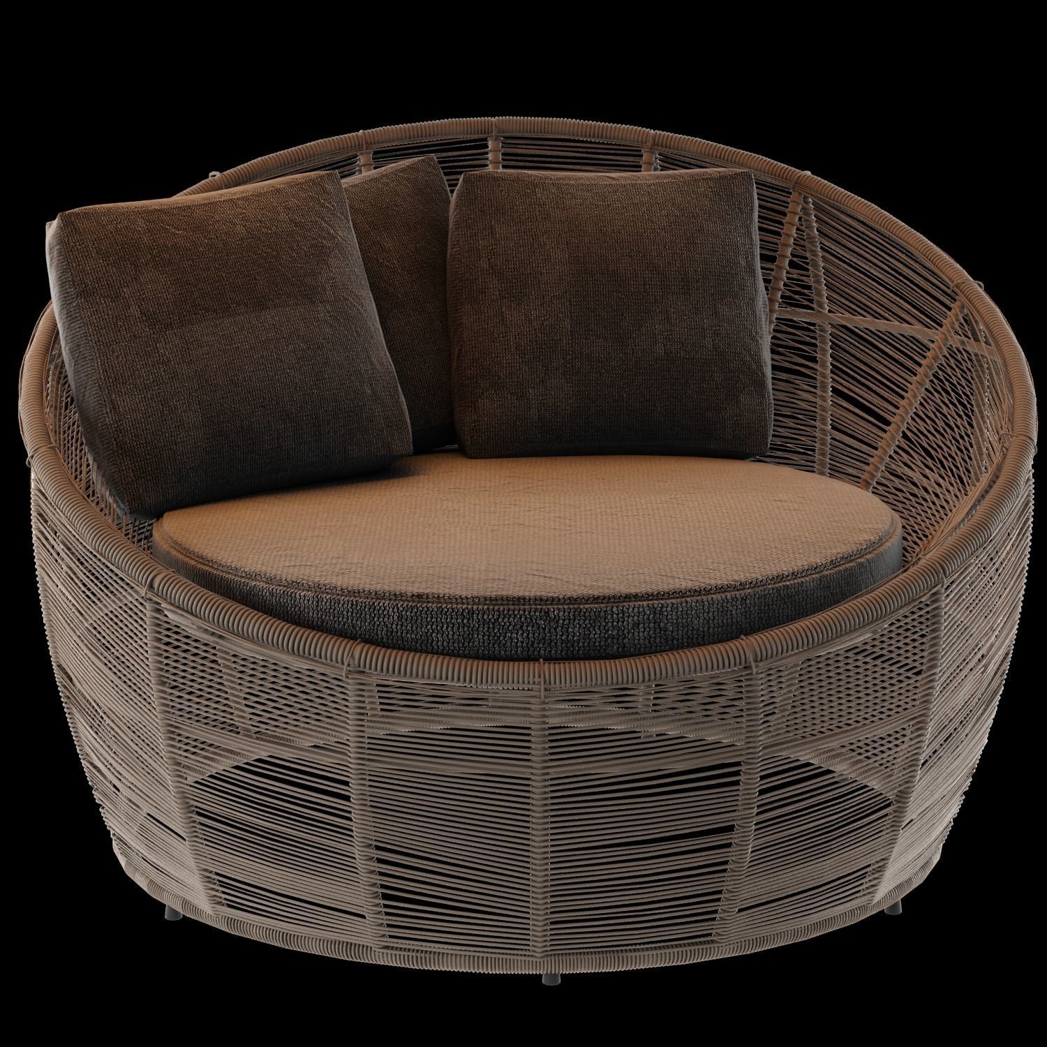 Tamarin Round Grey Resin Wicker Garden Armchair 3D model_11