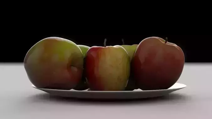 3D Apple four apples on plate