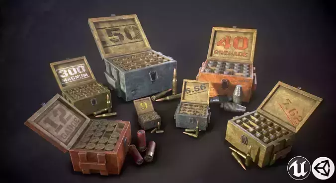 Ammo boxes Low-poly 3D model