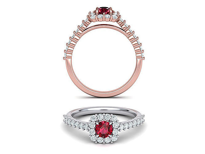 Ruby Engagement ring Halo design  3D print model