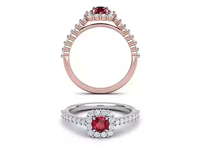Ruby Engagement ring Halo design  3D print model